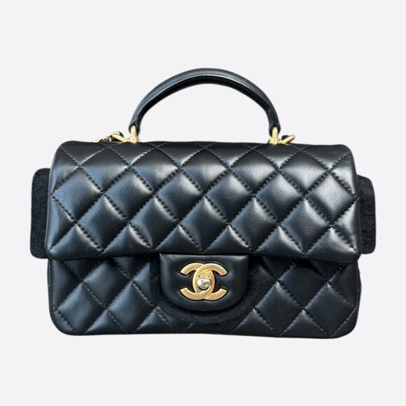Chanel Black Lambskin Quilted Mini Top Handle Flap Bag - Picture 1 of 8